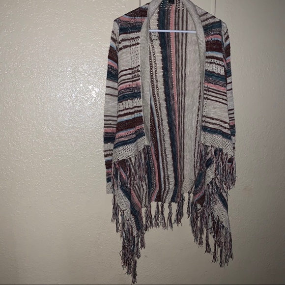 Haute Monde Sweaters - Haute Monde Multicolor Knit Fringe Cardigan